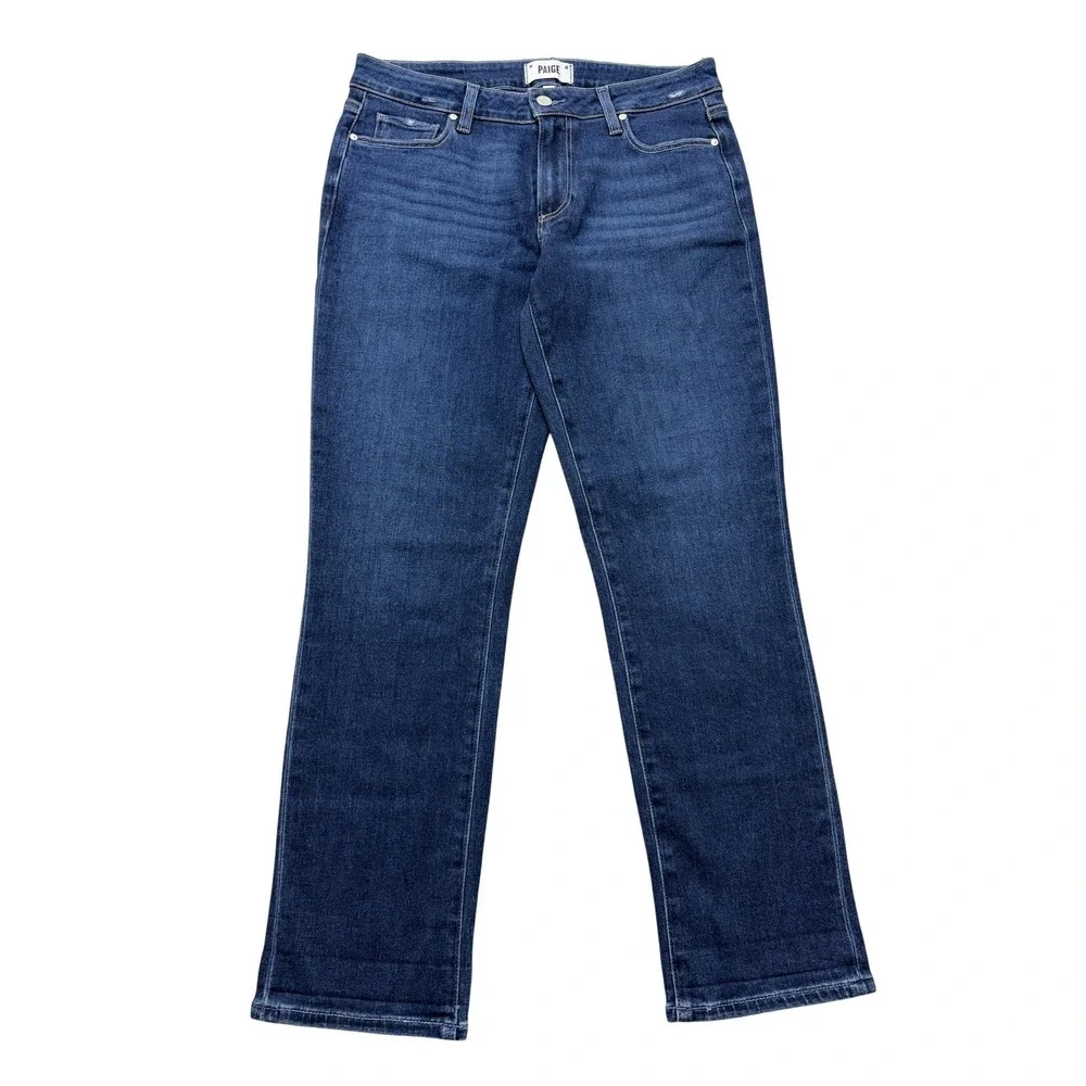 Paige Brigitte Straight Jeans Womens 27 Blue Dark Wash‎ Mid Rise Distressed